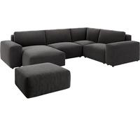 DeLife Grand canapé d'angle Lanzo Microfibre Noir 300x210 cm méridienne réversible avec Pouf