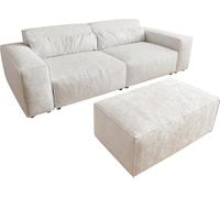 DeLife Grand Canapé Sirpio Bouclee Crème-Blanc 230x95 cm avec Tabouret