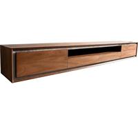 Meuble-TV Stonegrace 240 cm acacia marron 2 portes 2 tiroirs 1 compartiment Placage pierre Flottant
