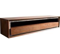 Meuble-TV Stonegrace 145 cm acacia marron placage pierre 2 tiroirs 1 compartiment suspendu