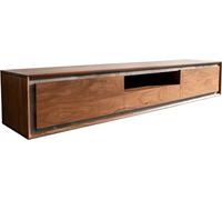 Meuble-TV Stonegrace 175 cm acacia marron plaqué pierre 2 portes 1 tiroir 1 compartiment suspendu