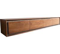 DeLife Meuble-TV Stonegrace Acacia Marron Plaqué Pierre 200 cm 4 Portes Lowboard Flottant