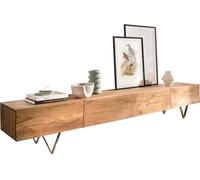 DeLife Meuble TV Wyatt en Bois d'acacia Naturel 220 cm 4 tiroirs Pied en V en Acier Inoxydable
