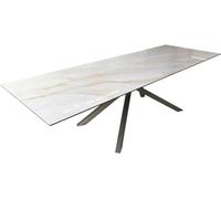 Table à manger Edge 300x100 cm céramique Onyx Pearl piètement croisé rectangulaire inox graphite
