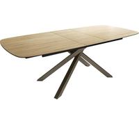 DeLife Table à Manger Edge Boot 180-220x100 cm Céramique | Laminam® Sabbia Eichefarbig piètement en croix Rectangle Finition effet Titan extensible