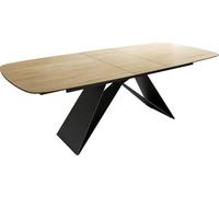 DeLife Table à Manger Edge Boot 180-220x100 cm Céramique | Laminam® Sabbia Eichefarbig piètement en V Flachstahl Noir extensible