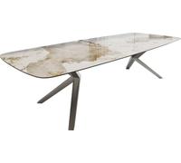 DeLife Table à Manger Edge Boot 300x120 cm Céramique Minas Melange Blanc-Beige Zenthara anguleux Acier Inoxydable