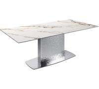 DeLife Table à Manger Edge Boot céramique Calacatta Luxe Blanc-doré-Gris 200x100 Wave Acier Inoxydable