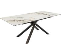 Table à manger Edge 180-220x100 céramique Calacatta Luxe blanc-doré-gris cadre croisé rectangulaire noir extensible