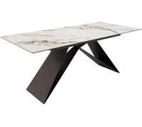 Table à manger Edge 180-220x100 céramique Calacatta Luxe blanc-doré-gris cadre en V acier plat noir extensible