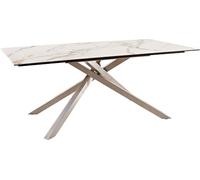 DeLife Table à Manger Edge céramique Calacatta Luxe Blanc-doré-Gris 200x100 Cadre croisé rectangulaire Acier Inoxydable