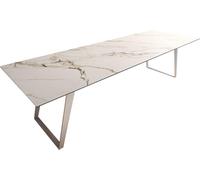 Table à manger Edge 300x100 céramique Calacatta Luxe blanc-doré-gris acier inoxydable incliné