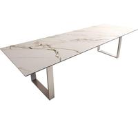 DeLife Table à Manger Edge céramique Calacatta Luxe Blanc-doré-Gris 300x100 Acier Inoxydable Mince