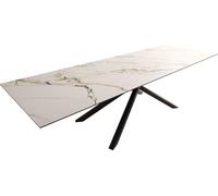 DeLife Table à Manger Edge céramique Calacatta Luxe Blanc-doré-Gris 300x100 Cadre croisé rectangulaire Noir
