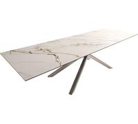 Table à manger Edge 300x100 céramique Calacatta Luxe blanc-doré-gris cadre croisé rectangulaire acier inoxydable