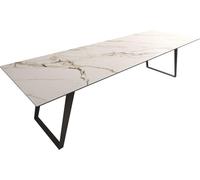 DeLife Table à Manger Edge céramique Calacatta Luxe Blanc-doré-Gris 300x100 métal incliné Noir