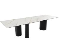 DeLife Table à Manger Edge céramique Calacatta Luxe Blanc-doré-Gris 300x100 Troa métal Noir