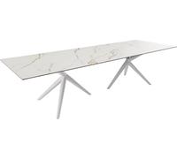DeLife Table à Manger Edge Céramique Calacatta Luxe Blanc-Doré-Gris300x100 Estelar Rond Métal Blanc