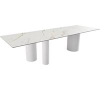 DeLife Table à Manger Edge Céramique Calacatta Luxe Blanc-Doré-Gris300x100 Troa Métal Blanc