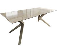 DeLife Table à Manger Edge céramique Laminam® Onice Oro ?200x100 Zenthara Angulaire métal Effet Finition Titane