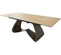 DeLife Table à Manger Edge Céramique Laminam® Sabbia Couleur chêne 180-220x100 Cadre en W Finition Effet Titane Extensible