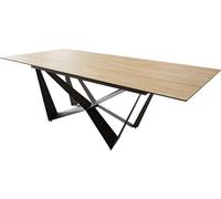 DeLife Table à Manger Edge céramique Laminam® Sabbia Couleur chêne 180-220x100 Spider Acier Plat Noir Extensible