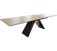 DeLife Table à Manger Edge céramique Laminam® Sabbia Couleur chêne 200-300x100 Cadre en V Acier Plat Noir Extensible