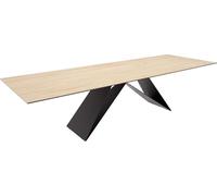 DeLife Table à Manger Edge céramique Laminam® Sabbia Couleur chêne 300x100 Cadre en V Acier Plat Noir