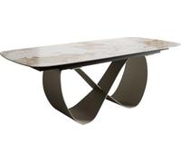 DeLife Table à Manger Edge Céramique Minas Mélange Blanc-Beige 180-220x100 Infinity Métal Finition Effet Titane Extensible