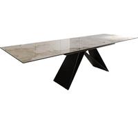 Table à manger Edge 200-300x100 céramique Minas mélange blanc-beige cadre en V acier plat noir extensible