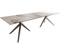 DeLife Table à Manger Edge Céramique Minas Mélange Blanc-Beige 300x100 Estelar Rond Métal Finition à Effet Titane