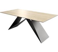 DeLife Table à Manger Edge céramique Travertin Nature 200x100 Cadre en V Acier Plat Noir