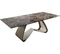 DeLife Table à Manger Edge Laminam® Emperador Extra Lucidato Marron foncé 180-220x100 Cadre en W Finition à Effet Titane Extensible