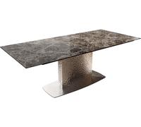 DeLife Table à Manger Edge Laminam® Emperador Extra Lucidato Marron foncé 180-220x100 Wave Acier Inoxydable Extensible