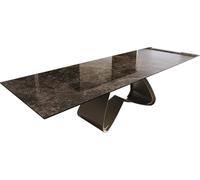 DeLife Table à Manger Edge Laminam® Emperador Extra Lucidato Marron foncé 200-300x100 Cadre en W Finition à Effet Titane Extensible
