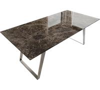 DeLife Table à Manger Edge Laminam® Emperador Extra Lucidato Marron foncé 200x100 Acier Inoxydable Incliné