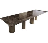 DeLife Table à Manger Edge Laminam® Emperador Extra Lucidato Marron foncé 300x100 Pilier Métal Finition à Effet Titane