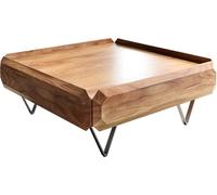 DeLife Table-Basse Kiano Acacia Nature 90x90 cm 2 Tiroirs Pied en V Acier Inoxydable