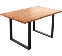 DeLife Table-de-Salle-à-Manger Edge Acacia Nature 140x90 métal Noir Live-Edge