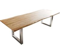 DeLife Table-de-Salle-à-Manger Edge Acacia Nature 260x100 Acier Inoxydable Large Live-Edge