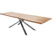 DeLife Table de Salle à Manger Edge Acacia Nature 300x100 XL Cadre croisé Rectangle Acier Inoxydable Live-Edge Table à Manger