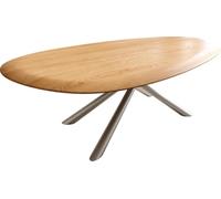 DeLife Table-de-Salon Edge Oval 140x75 cm chêne Naturel Bord Arrondi Sarity Acier Inoxydable brossé