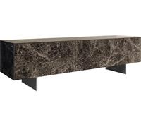 DeLife Table-TV Cuor Céramique Emperador Extra Lucidato Brun foncé 180 cm 1 Clapet 2 Tiroirs Pied Optique Flottant Ancier Inoxydable Meuble-TV