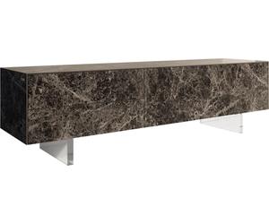DeLife Table-TV Cuor Céramique Emperador Extra Lucidato Brun foncé 180 cm 1 Clapet 2 Tiroirs Pied Optique Flottant Verre Acrylique Meuble-TV