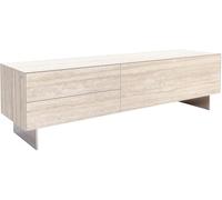 DeLife Table-TV Cuor Céramique Laminam® Travertino Bianco Crème-Blanc 180 cm 1 Clapet 2 Tiroirs Pied Optique Flottant Ancier Inoxydable Meuble-TV