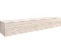 DeLife Table-TV Cuor Céramique Laminam® Travertino Bianco Crème-Blanc 220 cm 1 Clapet 2 Tiroirs Flottant Meuble-TV