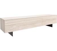 DeLife Table-TV Cuor Céramique Laminam® Travertino Bianco Crème-Blanc 220 cm 1 Clapet 2 Tiroirs Pied Optique Flottant Métal Noir Meuble-TV
