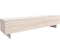 DeLife Table-TV Cuor Céramique Laminam® Travertino Bianco Crème-Blanc 220 cm 1 Clapet 2 Tiroirs Pied Optique Flottant Ancier Inoxydable Meuble-TV