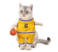DELIFUR Costume de joueur de basket-ball pour chien - Costume d'Halloween réglable et amusant - Tenue de sport pour grands chats et petits chiens (basket-ball jaune, taille XS)