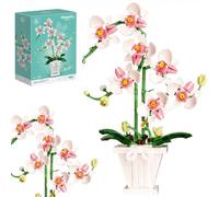 DelightCube Kit de construction de fleurs d'orchidées, kit de bonsaï d'orchidées pour décoration de la maison, collection botanique en orchidée blanche et jaune, pour adultes et enfants